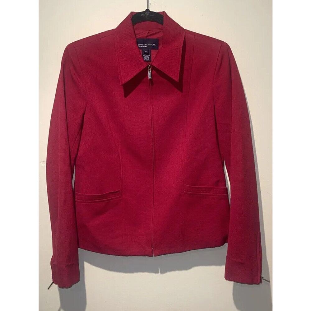 Jones New York Signature Women’s Red Wool Blend Zipper Blazer Jacket 6